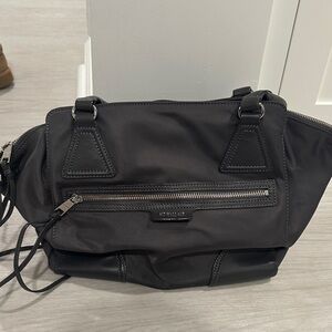 Grey Nylon MZ Wallace Handbag with Silver Accents